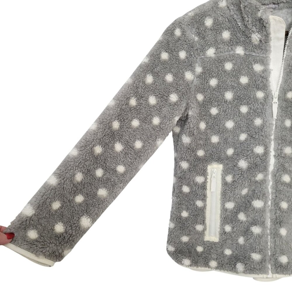 T By Talbots Polka Dot Sherpa Jacket Womens Size PS Gray & White Warm Cozy - Picture 5 of 7